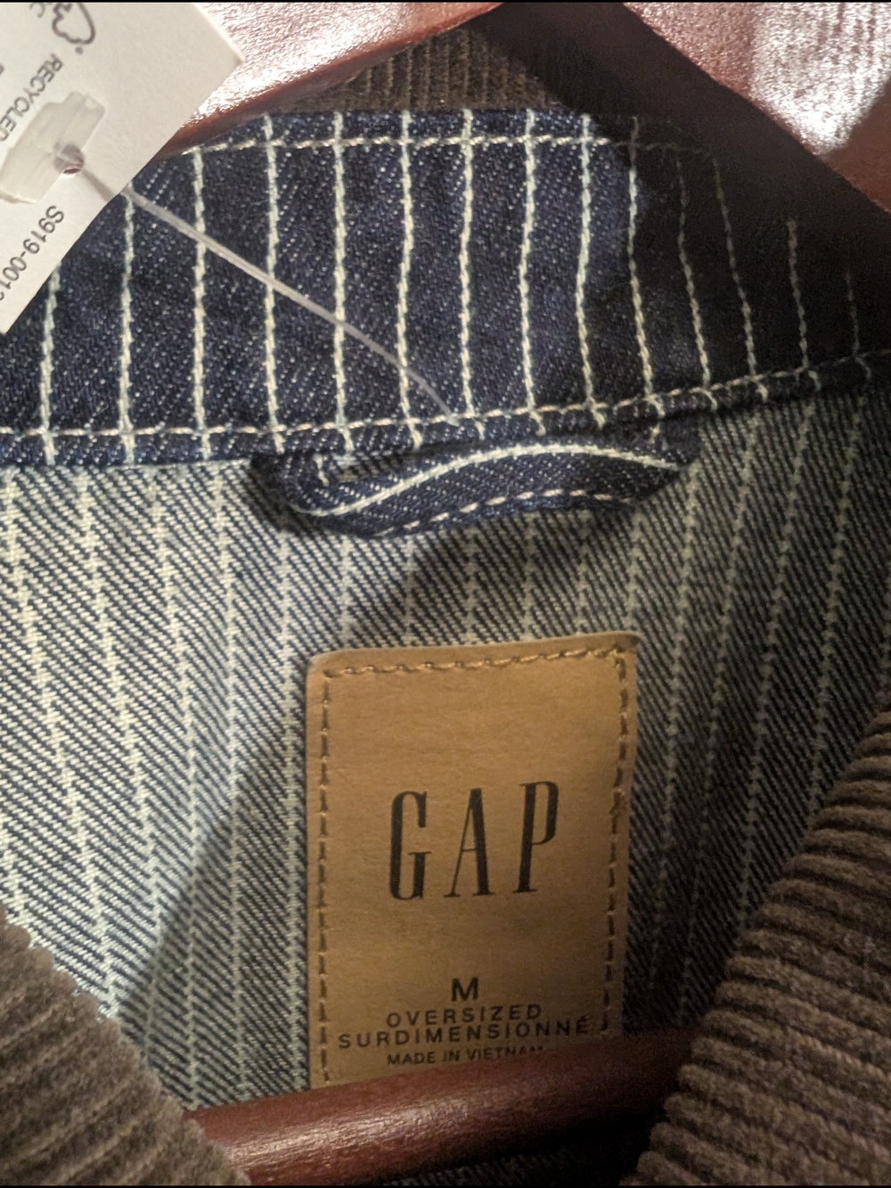 GAP Black & White Pinstripe Chore Jacket with Brown Collar - Picture 3 of 4